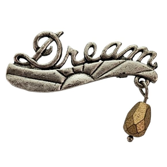 Chico’s Silver Tone  Cursive Letter Sign DREAM W/ Dangle Charm Pin, Signed L318 - Picture 9 of 9